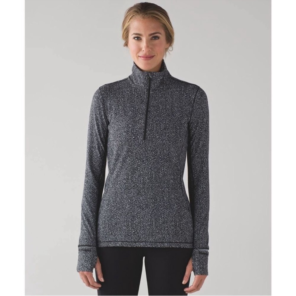 Lululemon Outrun 1/2 Zip Up Running Rippled Jacquard Black/White Pullover Size 4